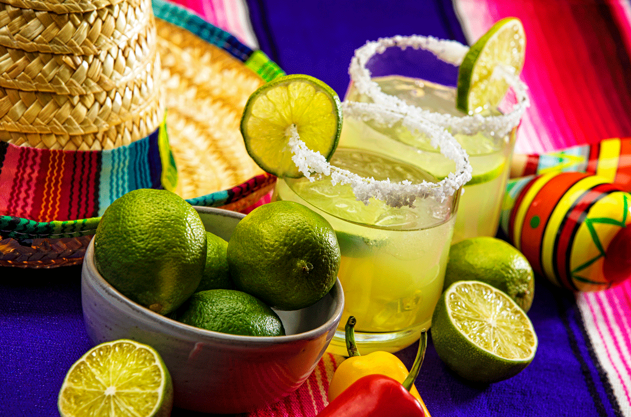 Margarita cocktails on Mexican blanket
