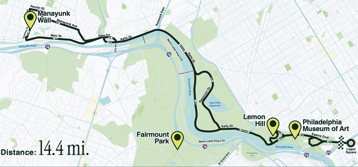 Route map for 2026 Philadelphia Cycling Classic