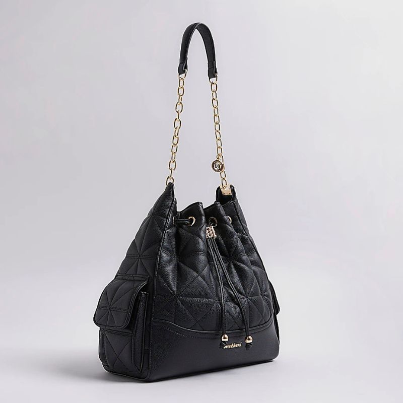River Island , Black Quilted Chain Handle Slouch bag