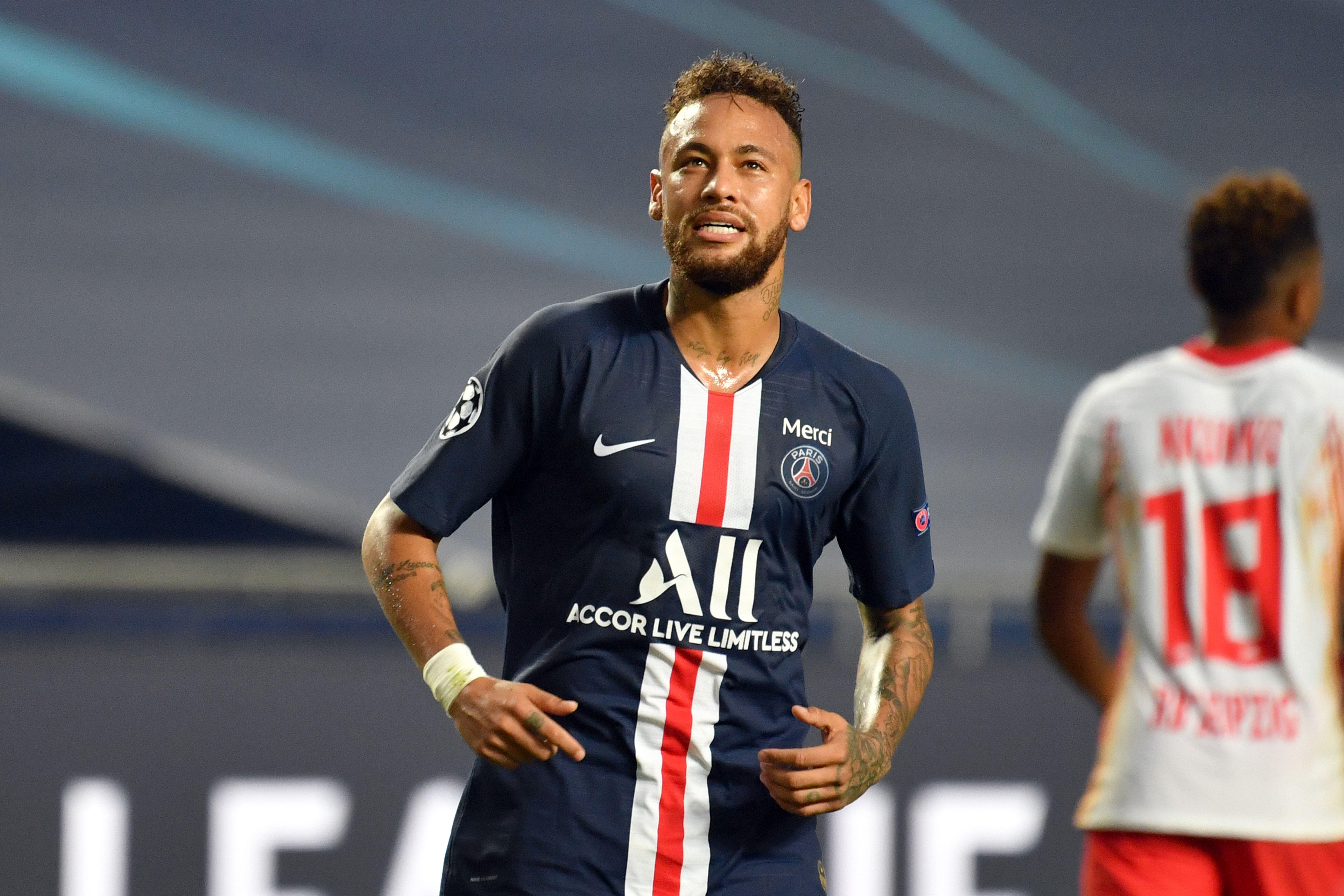 Neymar playing for PSG against RB Leipzig in the semi-final of the 2019/20 Champions League