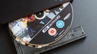 Avengers: Infinity War 4K UHD Blu-ray disc in a USB Blu-ray drive. 