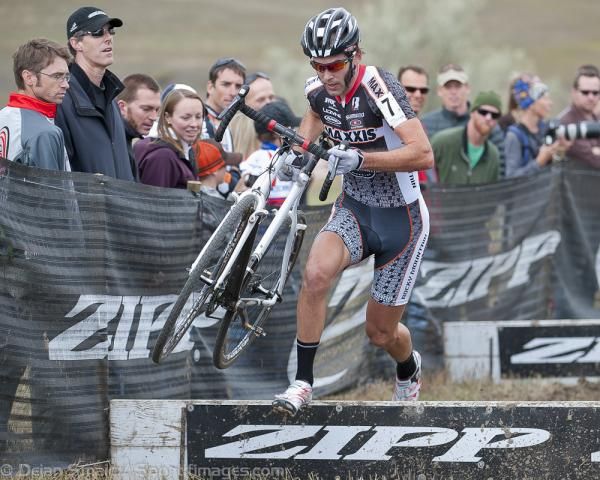 Kabush in flight before he remounts his bike