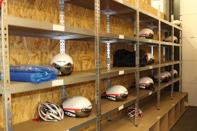 Spare helmets and equipment for the riders