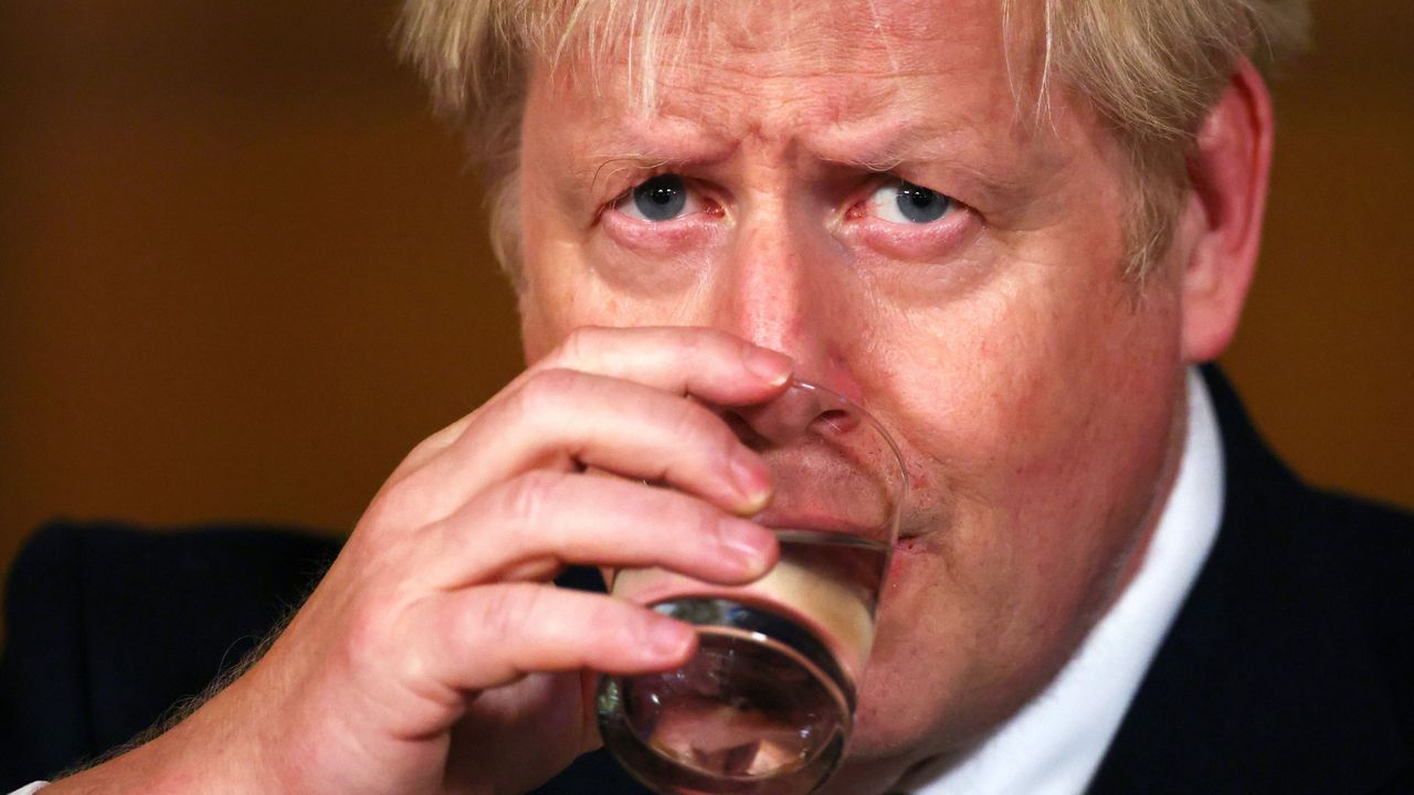 Boris Johnson speaks during a virtual press conference on the coronavirus pandemic inside 10 Downing Street