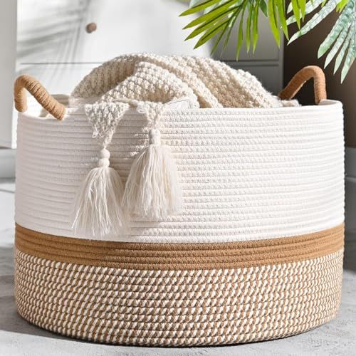 Large Blanket Basket (white/brown)