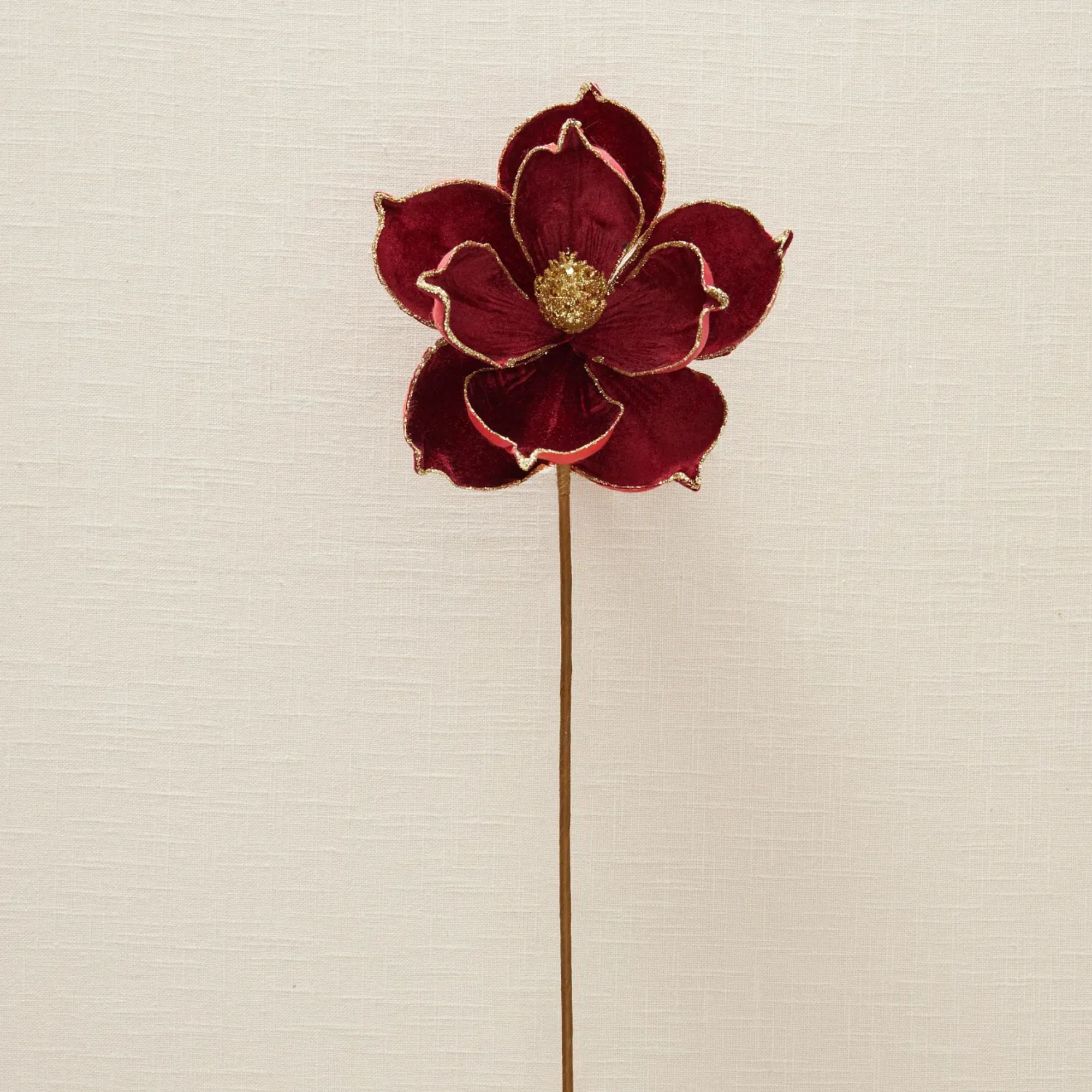 Burgundy magnolia ornament with gold detailing