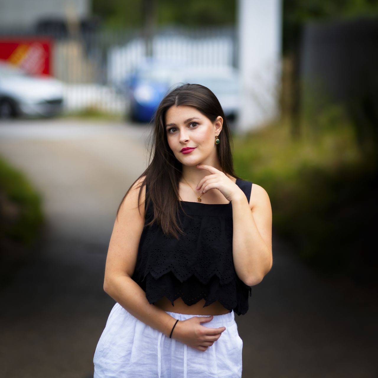 Female model with dark hair, outdoors, taken with the Alice Camera