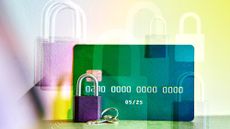 Collage depicting a card card next to a padlock and key