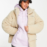 Columbia Puffect sherpa puffer jacket in stone Exclusive at ASOS, was £145, now £73.50