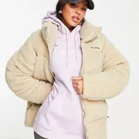Columbia Puffect sherpa puffer jacket in stone Exclusive at ASOS, was £145, now £73.50