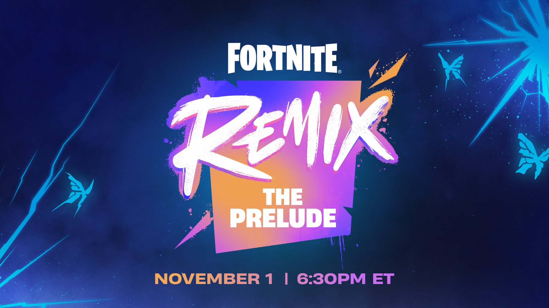 An infographic for Fortnite Remix: The Prelude, showing a November 1 at 6:30PM ET start time