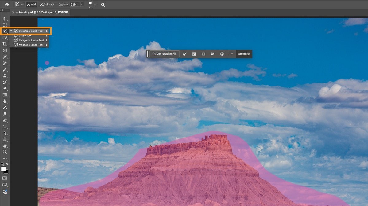 Screengrab showing new Selection Brush feature in Photoshop