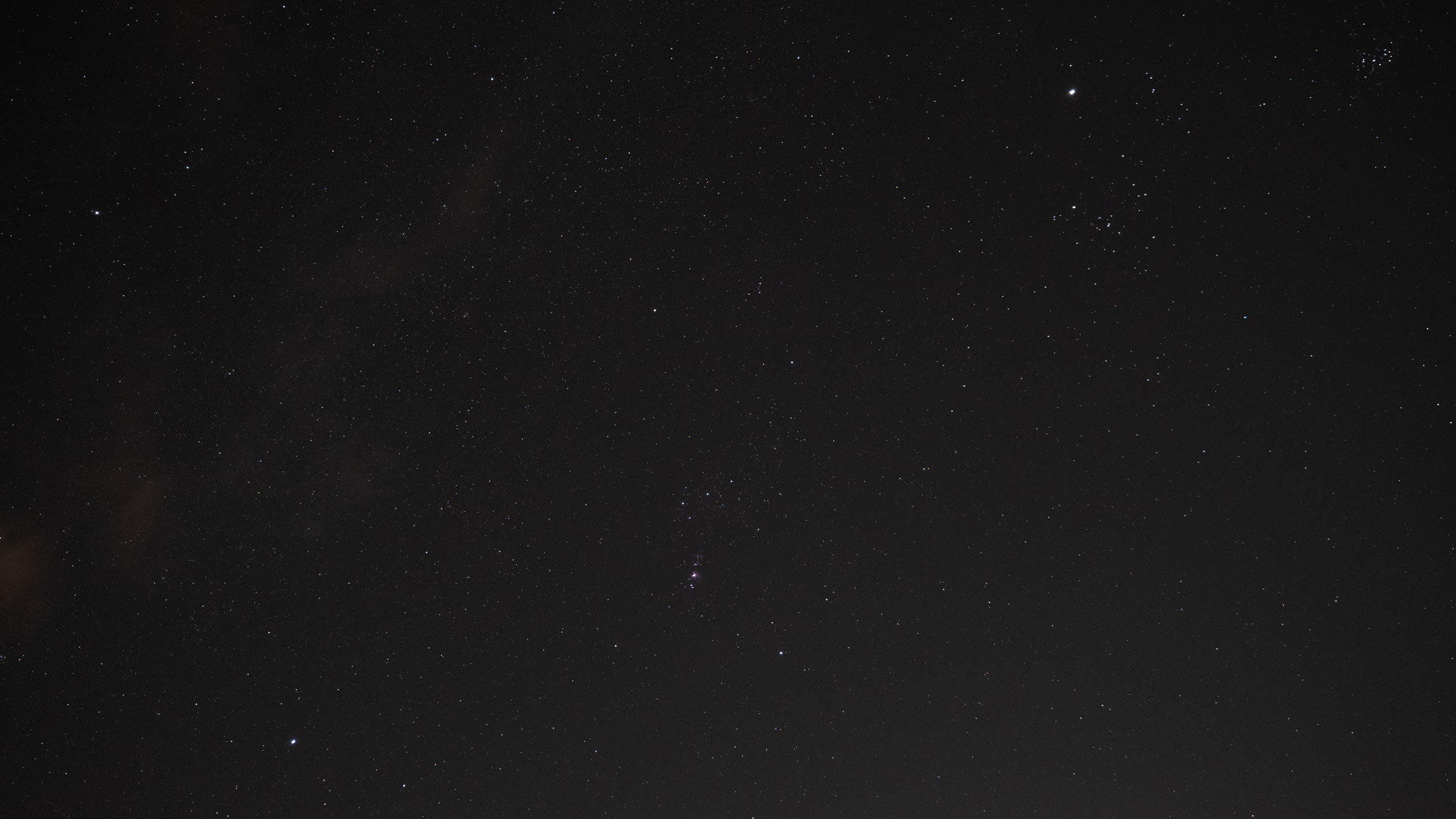 Orion, Taurus and Sirius in the night sky
