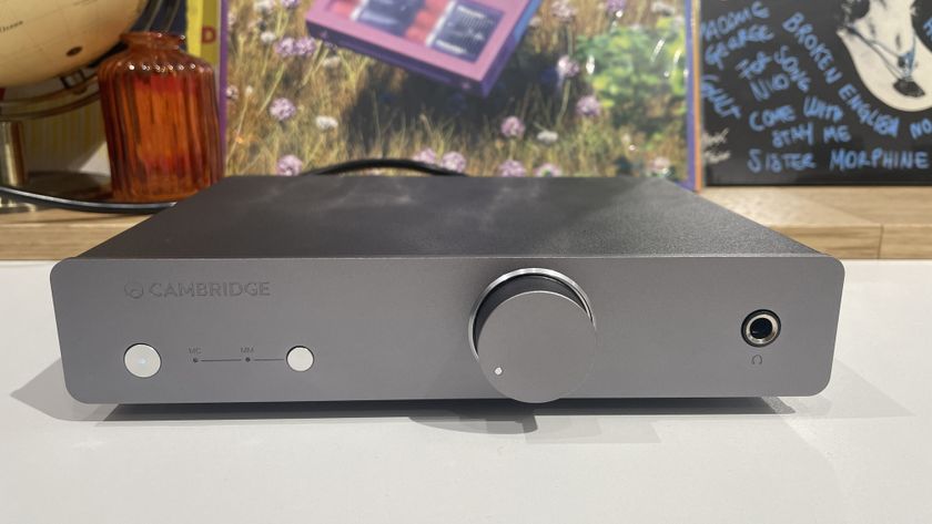 Cambridge Audio Duo MM/MC on desk with records in background