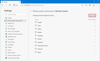 Microsoft Edge clear blocked trackers data