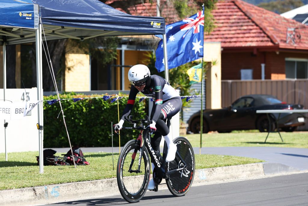 WOLLONGONG AUSTRALIA SEPTEMBER 18 Safia Al Sayegh of United Arab Emirates sprints during the 95th UCI Road World Championships 2022 Women Individual Time Trial a 342km individual time trial race from Wollongong to Wollongong Wollongong2022 on September 18 2022 in Wollongong Australia Photo by Con ChronisGetty Images