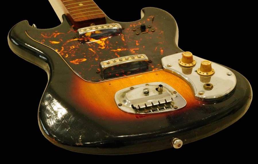 An early '60s-era Japanese sunburst guitar that was used onstage by Jimi Hendrix