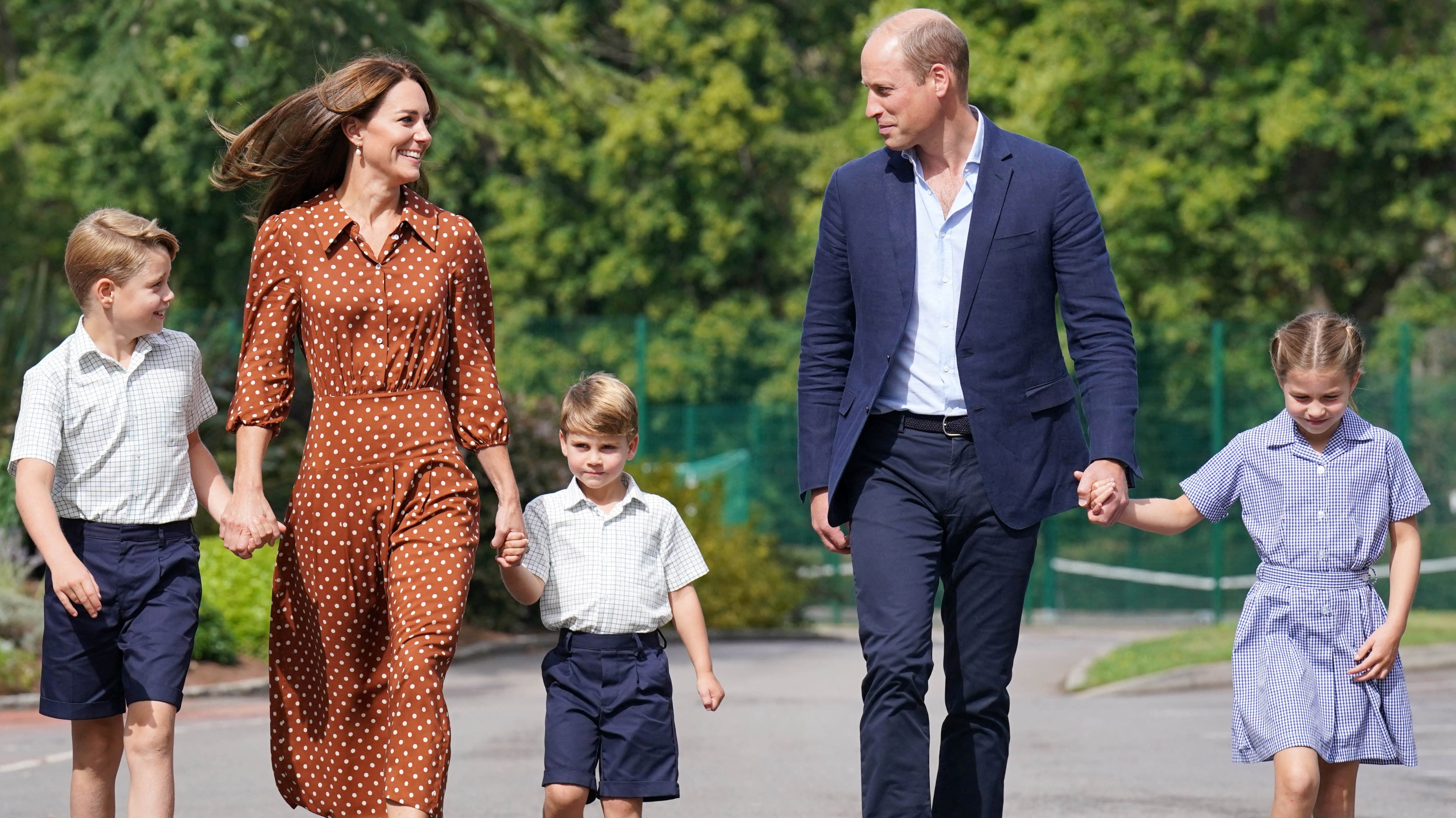 The Wales family arrive for a settling in afternoon at Lambrook School, near Ascot in Berkshire on September 7, 2022
