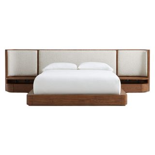 Milano Natural Walnut Wood Upholstered Queen Bed with Nightstands