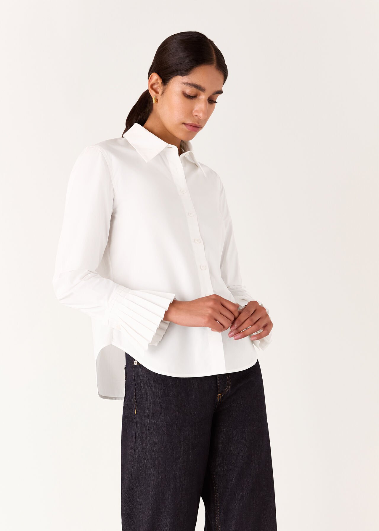 White Marcy Pleated Cuff Shirt