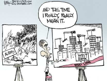 Obama cartoon U.S. Aleppo Iran West Bank settlements