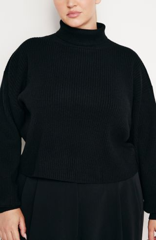 Good American, Rib Bishop Sleeve Turtleneck Sweater