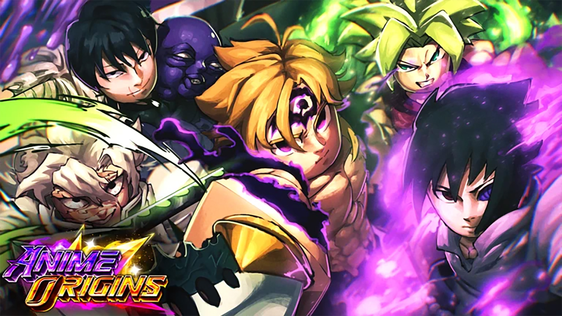 Press shot for Anime Origins codes showing various anime characters in action poses