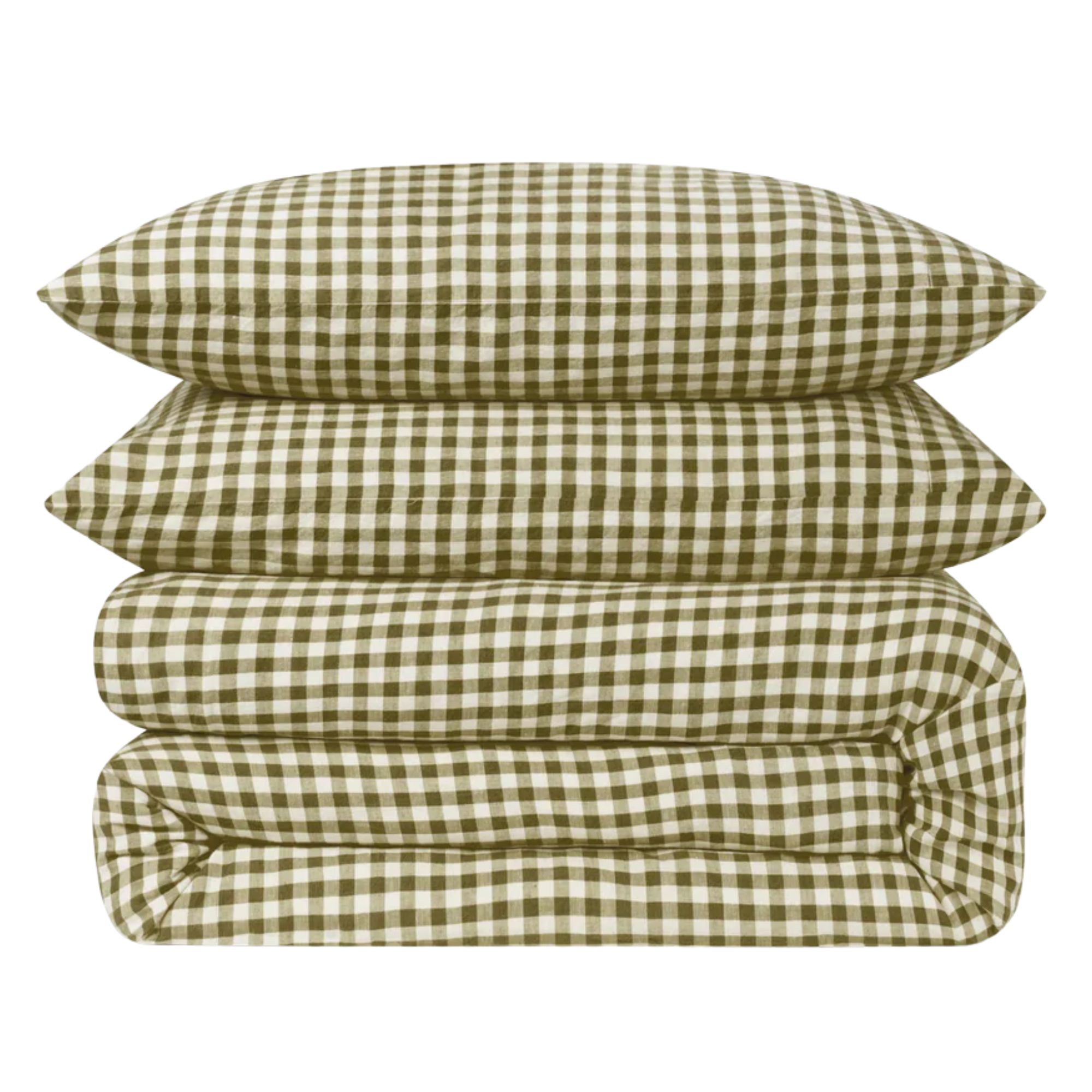 Folded Piglet in Bed green gingham bedding set