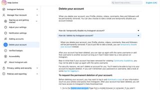 The Delete your account page within the Instagram Help Center