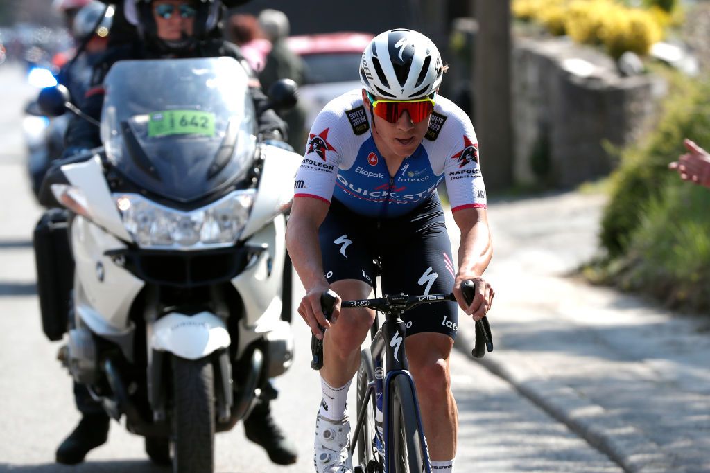 LIEGE BELGIUM APRIL 24 Remco Evenepoel of Belgium and Team QuickStep Alpha Vinyl attacks during the 108th Liege Bastogne Liege 2022 Mens Elite a 2572km one day race from Lige to Lige LBL WorldTour on April 24 2022 in Liege Belgium Photo by Bas CzerwinskiGetty Images