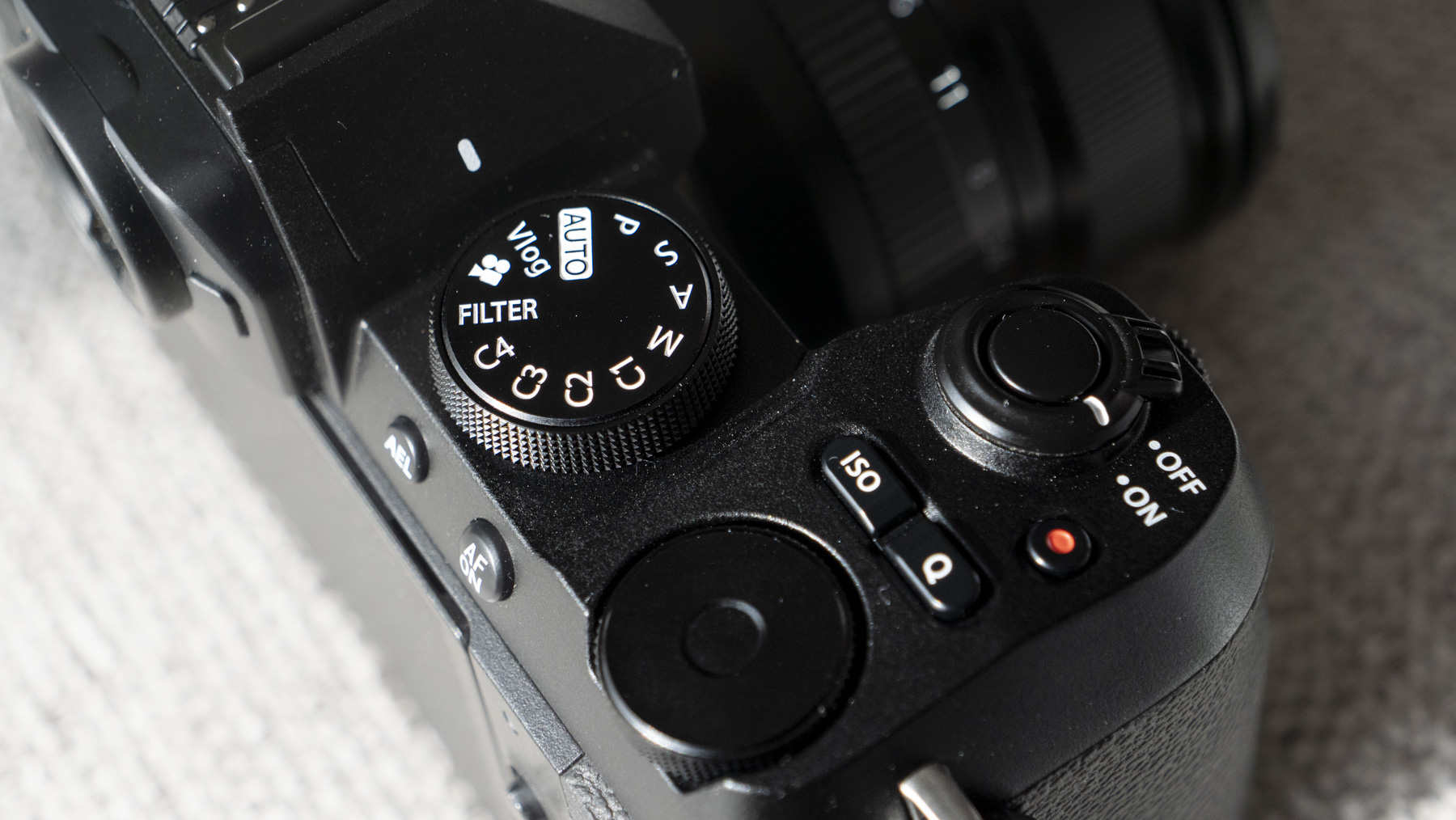Fujifilm X-S20 camera top plate closeup of shooting mode dial