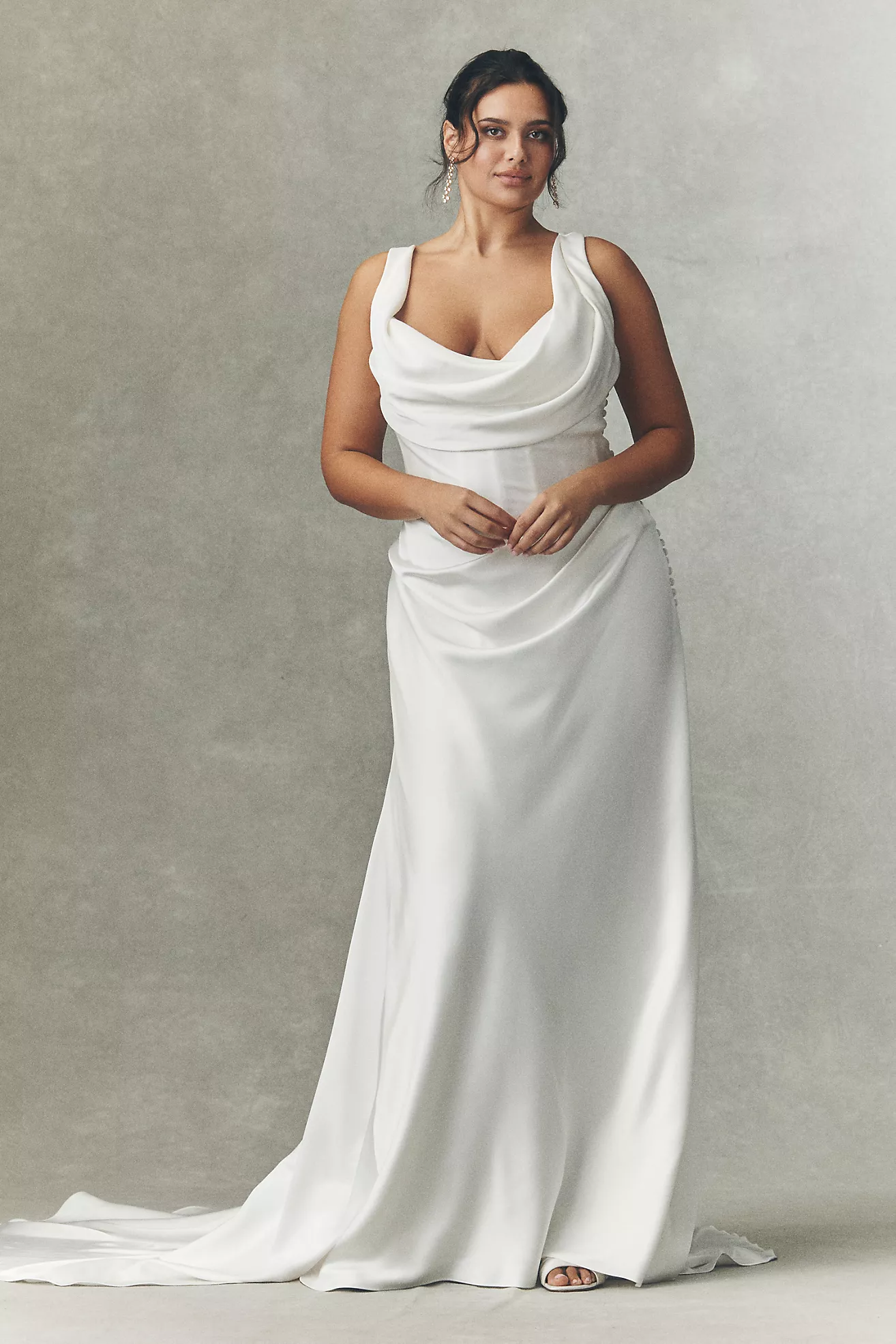 Watters Amaryliss Cowled Satin Column Wedding Gown
