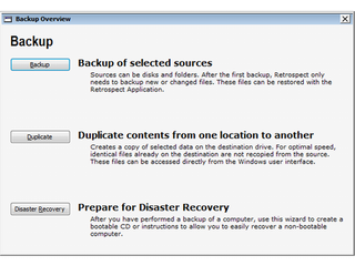 Iomega supports classic backup, duplication and disaster recovery, using a bootable CD to restore data from REV disks.