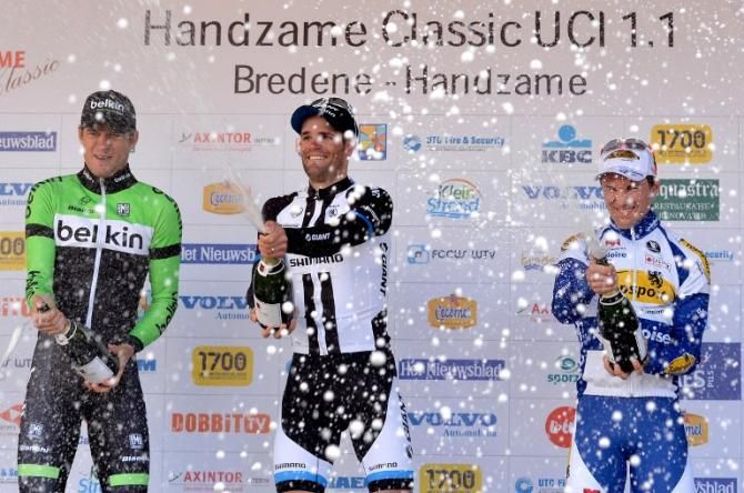 2014 Handzame Classic podium (L-R): Theo Bos, Luka Mezgec and Edward Theuns