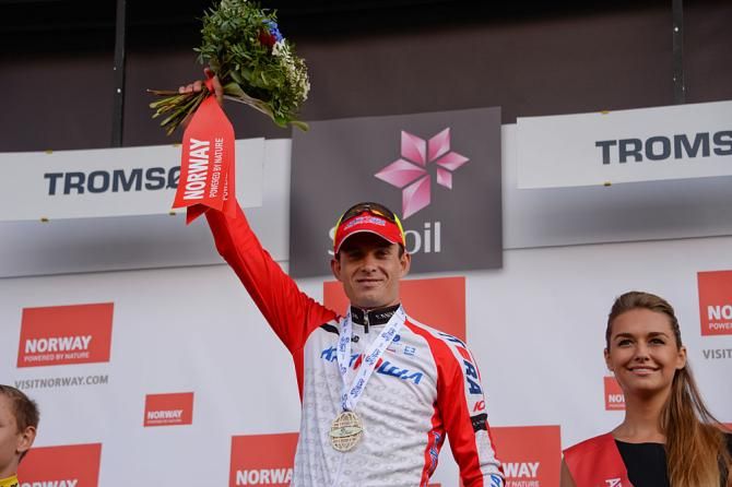 Alexander Kristoff (Katusha) with his bouquet for winning the stage