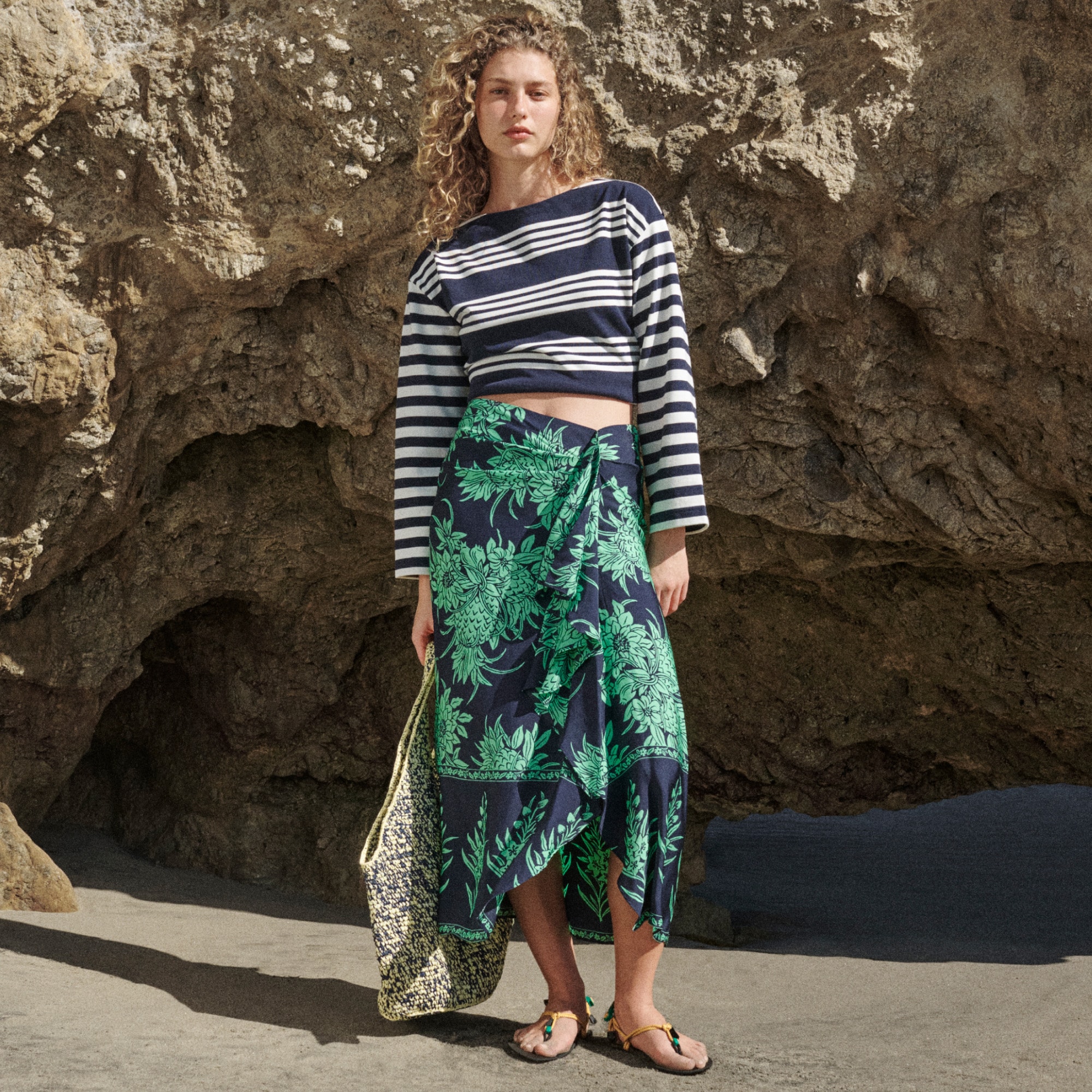 Faux-Wrap Skirt in Pineapple Garden&ndash;print Viscose Twill