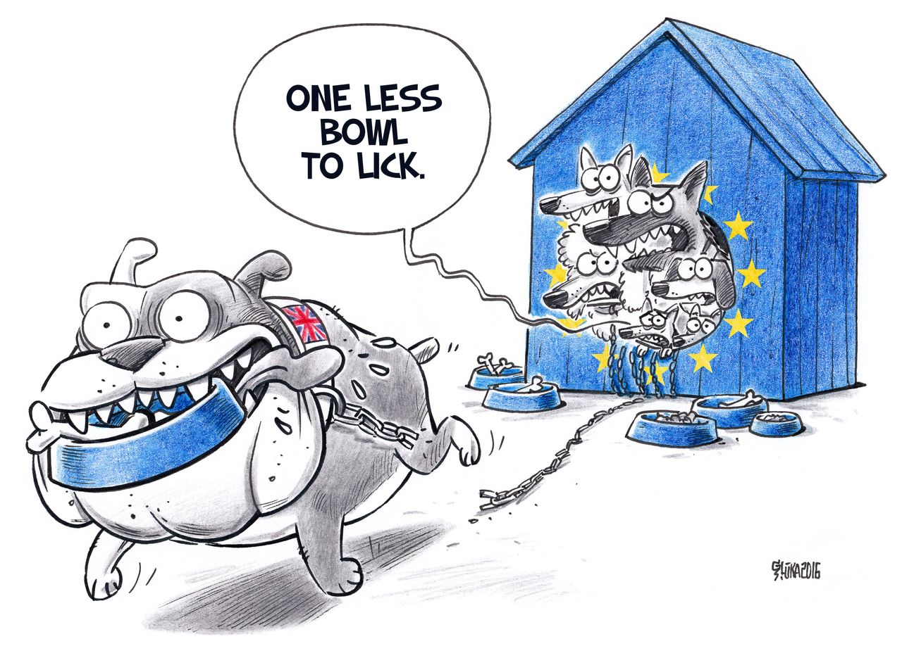 Political cartoon World EU Brexit dogs bowl