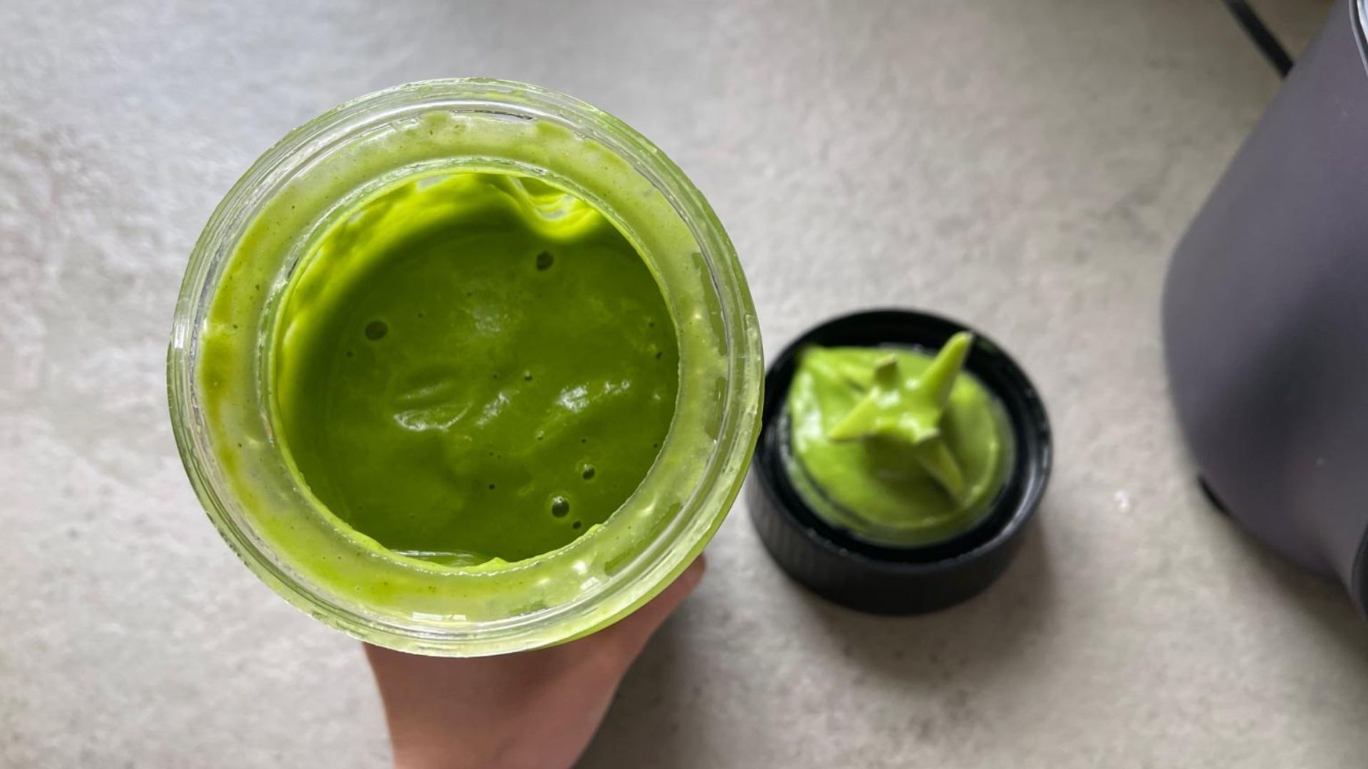 Pea soup made in the Tefal Blend Up Bullet Blender