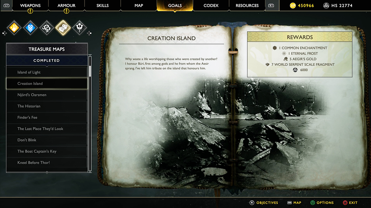 God of War treasure map: Creation island