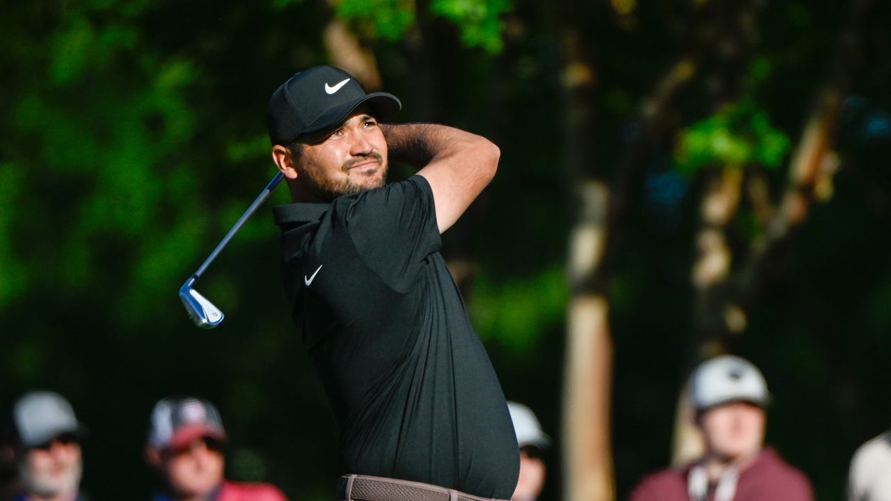 Jason Day watches his tee shot at Wells Fargo Championship.