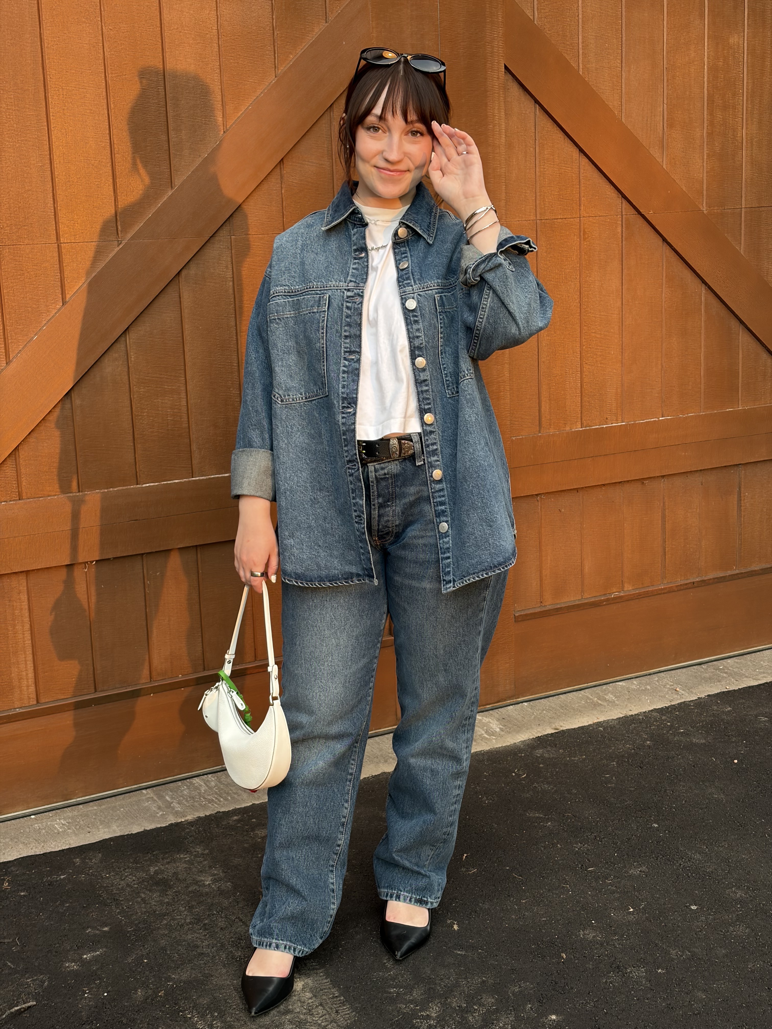 Meguire Hennes styled a Canadian tuxedo from Princess Olympia's collaboration with DL1961 and Moda Operandi