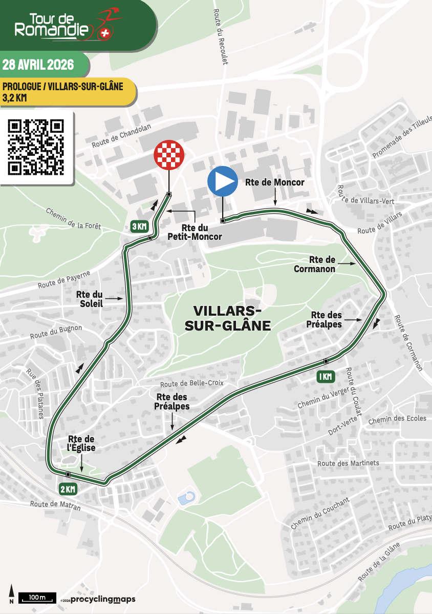 Route map for prologue at 2026 Tour de Romandie