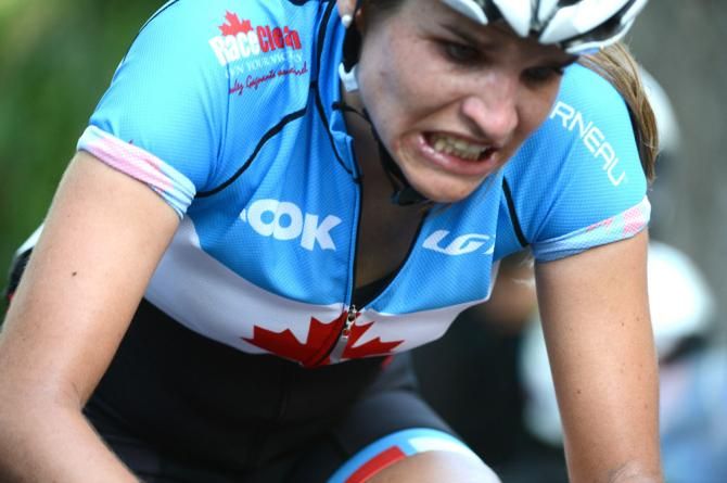 Joelle Numainville (Canada) grits her teeth on the taxing Worlds parcours in Florence, Italy
