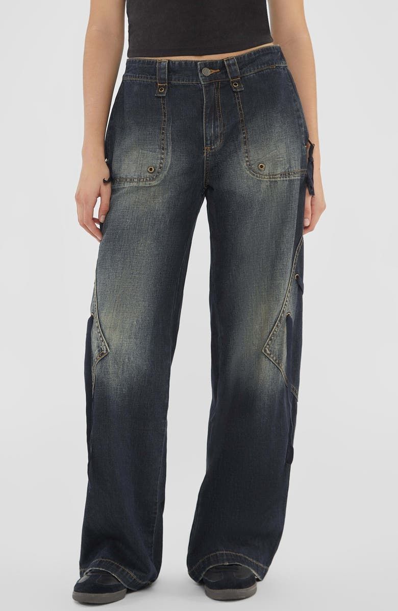 Lace-Up Wide Leg Cargo Jeans