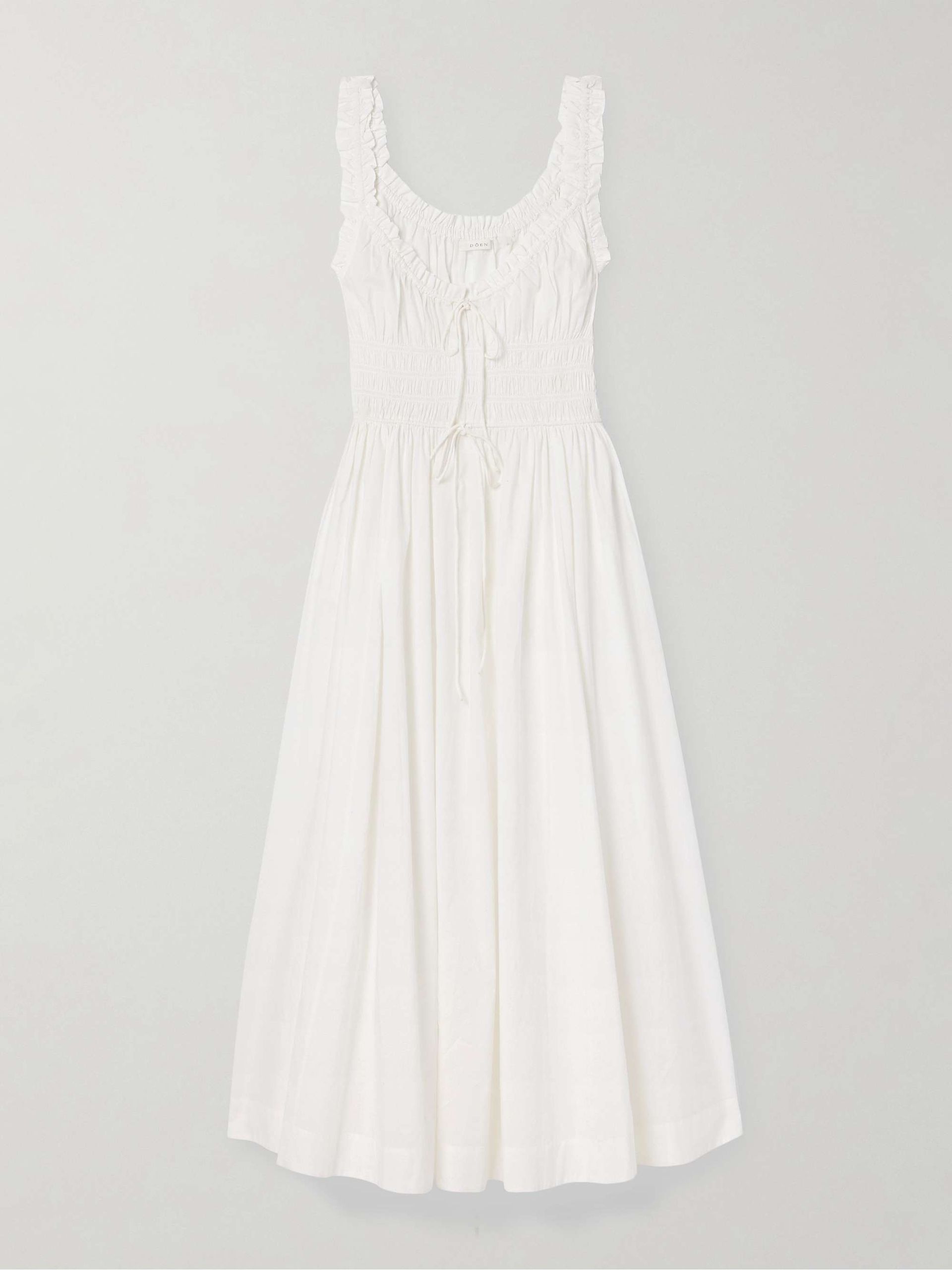 Emmaretta Tie-Detailed Shirred Cotton-Voile Midi Dress