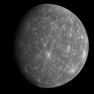 This view is one of the first from the MESSENGER probe's Oct. 6, 2008 flyby of Mercury.