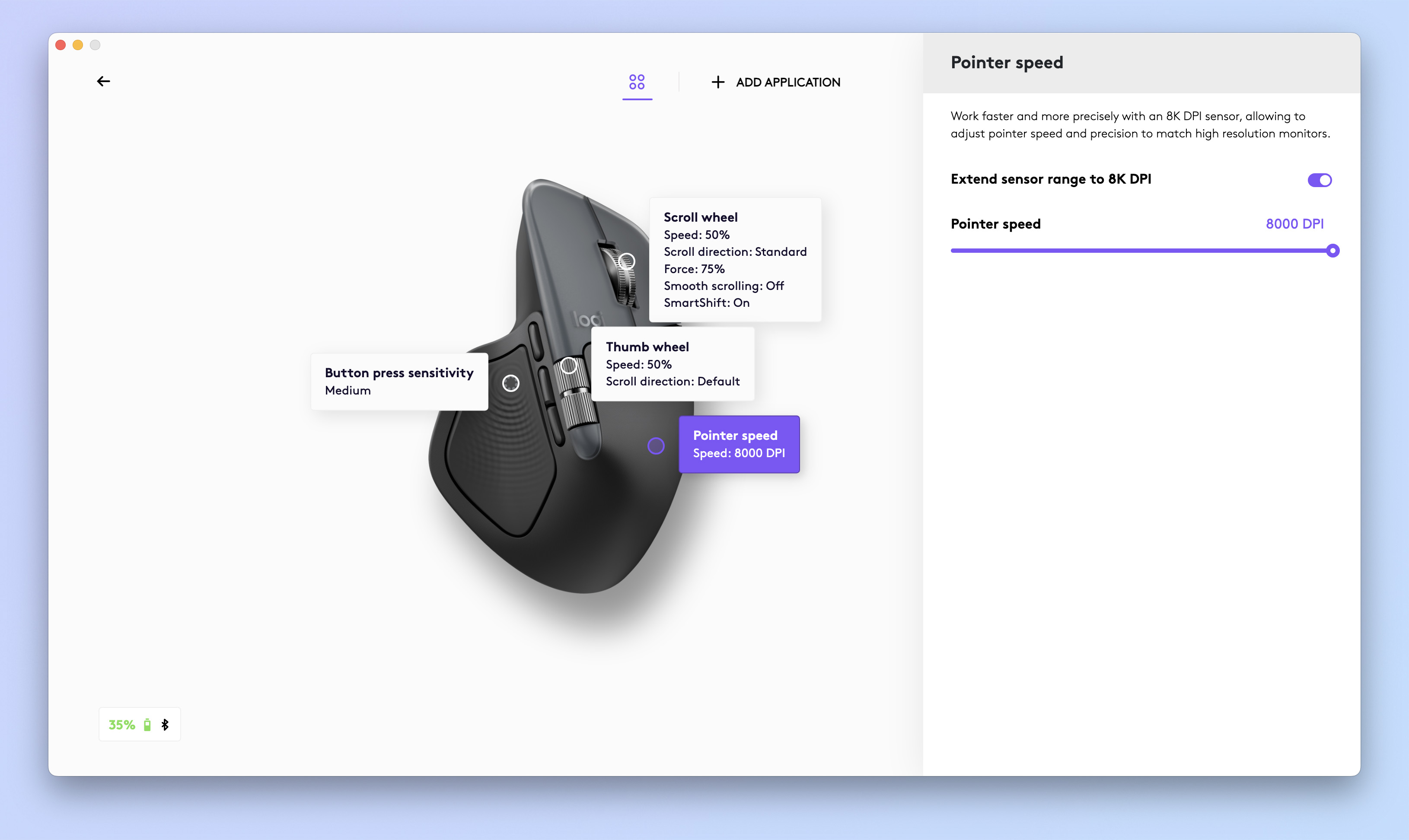 A screenshot of the Logitech Logi Options+ app being used to customize the Logitech MX Master 4