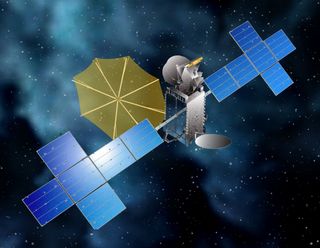 An artist's illustration of the Sirius XM-7 satellite in orbit.