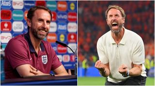 Gareth Southgate, Manager of England men's senior team, speaks to the media during a press conference at Football Stadium Dortmund on July 09, 2024 in Dortmund, Germany. (Photo by Eddie Keogh - The FA/The FA via Getty Images)