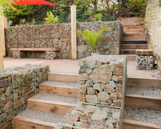 retaining walls built from stone filled gabions